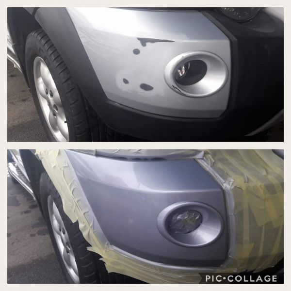 Bumper scuff repair before and after on a land rover in Sutton In Ashfield: Swipe To View More Images