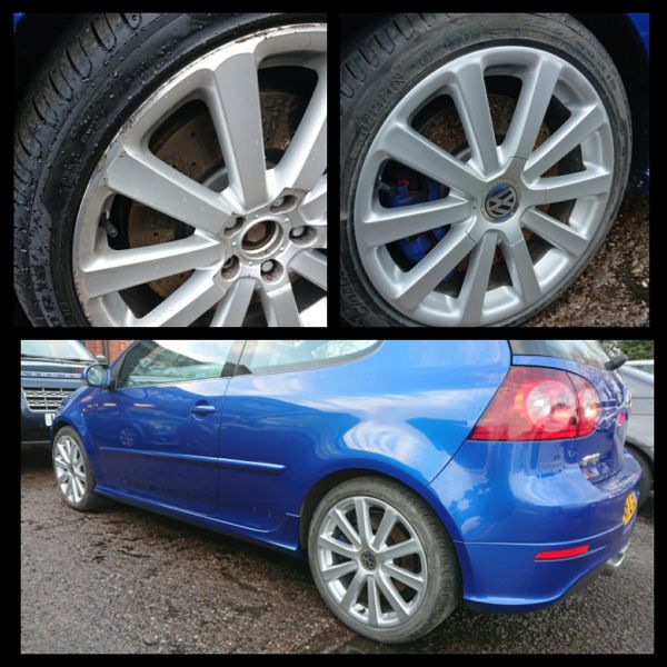 Refurbished silver alloy wheels on our mobile service in Belper looking much better: Swipe To View More Images