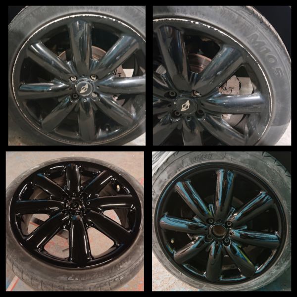 A quick gloss black repair on these mini wheels  in cromford near wirksworth: Swipe To View More Images