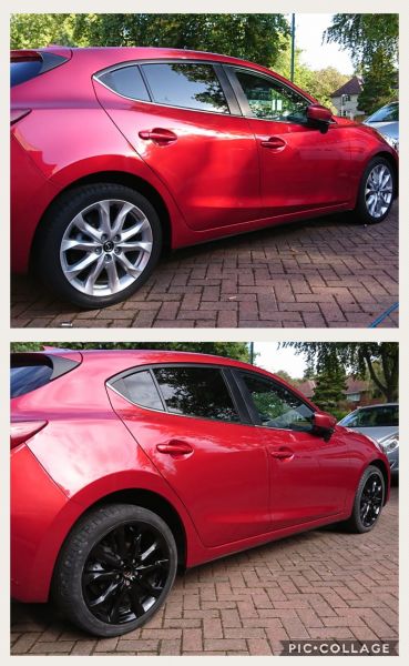 Colour change from silver to gloss black on a mazda in Beeston, Nottingham: Swipe To View More Images
