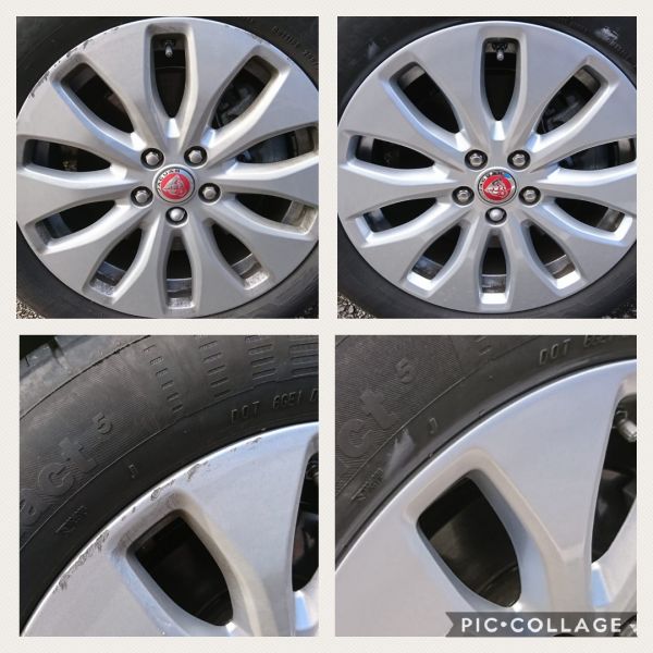 Kerb scuffs repaired on these silver jaguar alloy wheels in Bilborough, Nottingham : Swipe To View More Images