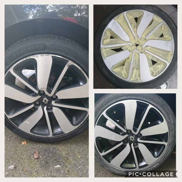 Diamond cut alloys with black inserts refurbished. We used smart repair techniques on these renault clio wheels near Burton upon Trent: Swipe To View More Images