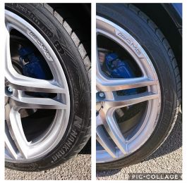 Before and after Mercedes AMG diamond cut wheels. Love the blue calipers on this aswell.: Click Here To View Larger Image