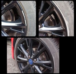 Gloss black alloy wheel kerb scratch on a ford repaired in Pinxton : Click Here To View Larger Image