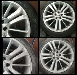 Land rover wheels refurbished back into original silver. This was a mobile repair done in Ripley, derbyshire: Click Here To View Larger Image