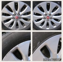 Kerb scuffs repaired on these silver jaguar alloy wheels in Bilborough, Nottingham : Click Here To View Larger Image